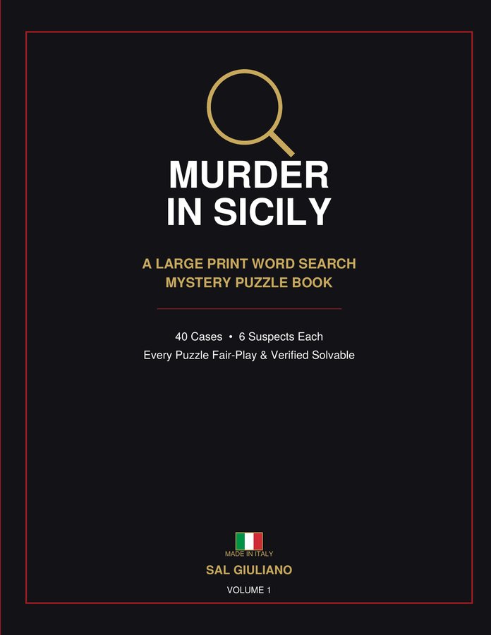 Murder in Sicily — large print word search mystery puzzle book, cover